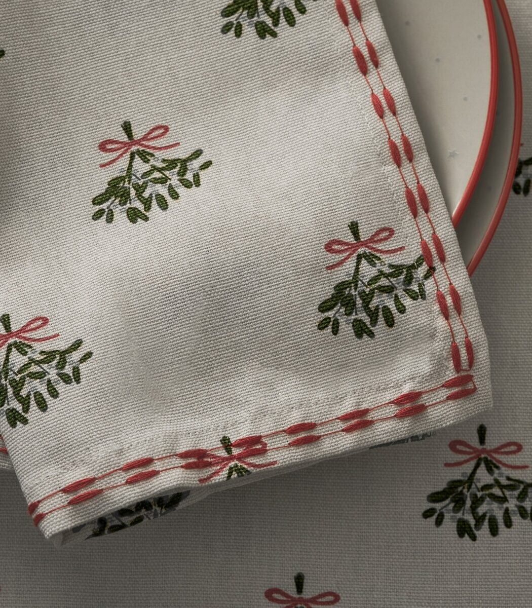 Baumwollserviette-Mistletoe-gestickt-Sophie-Allport-England-Britain-Tours-and-More