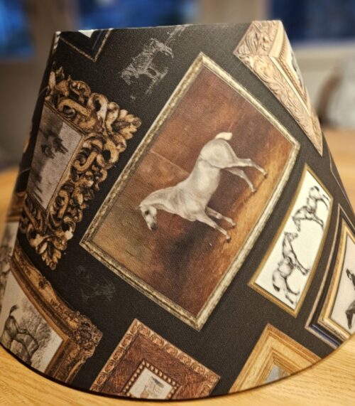 Lampenschirm-Durchmesser-40cm-konisch-Vintage-Pferde-Smillas-Cottage